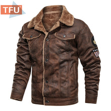 Load image into Gallery viewer, Men  Autumn Thick Warm Fleece Leather Jacket Coat Men Winter Outwear Casual Military Bomber Motor Biker Leather Jackets Men
