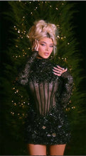Load image into Gallery viewer, New Black Long Sleeve Bandage Dress Sequin Mesh Beaded Banquet Annual Party Dress
