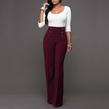 Load image into Gallery viewer, Wide Leg High Waist Women Pants Button Plus Size Flare Casual Pants Office Lady Loose Stretch Palazzo Pants
