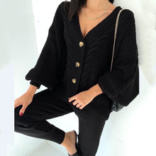 Load image into Gallery viewer, 2-piece knit set for women pattern v-neck cardigan + pants trousers knitted suit tracksuit
