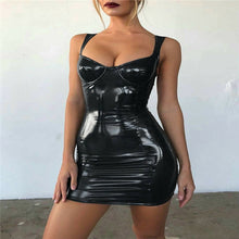 Load image into Gallery viewer, hirigin Women Latex Faux Leather Bodycon Mini Dress Summer Sleeveless Strap  Sexy Club Vestido
