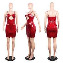 Load image into Gallery viewer, Women Sexy PU Leather Dress Hollow Out Strapless Spaghetti Straps Bodycon Mini Night Club Party Dress
