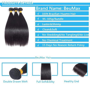 Straight Brazilian 10A Grade Human Hair Extension Bundles with 4x4 - Bianca's hair and beauty supply