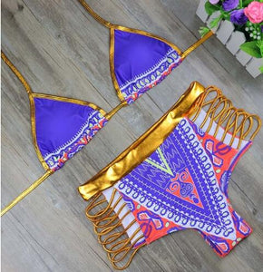 African Print Two-Pieces Bath Suits Bikini Set Sexy Geometric Swimwear Swimsuit