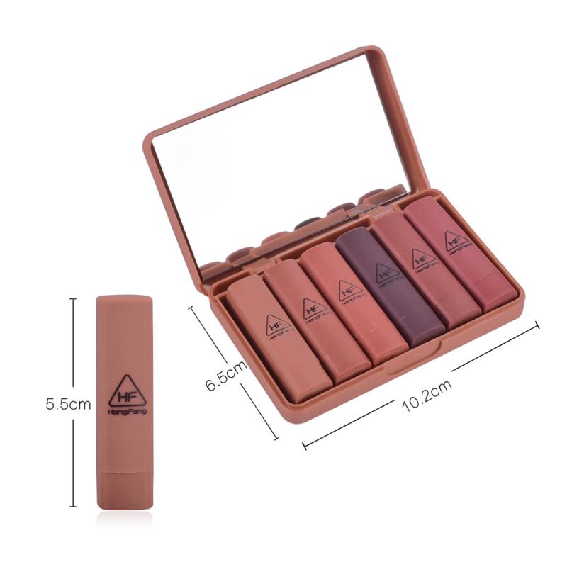 6Pcs/set Pumpkin Color Matte Lipstick Set Long-lasting Waterproof Nude Batom Lipstick Kit With Mirror Lips Makeup Lipstcks TSLM2