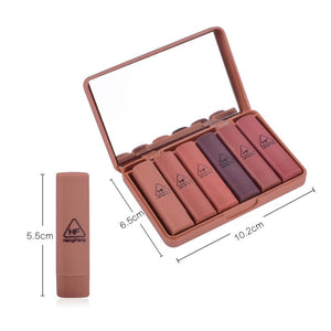 6Pcs/set Pumpkin Color Matte Lipstick Set Long-lasting Waterproof Nude Batom Lipstick Kit With Mirror Lips Makeup Lipstcks TSLM2