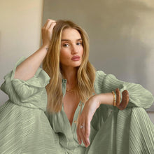 Load image into Gallery viewer, Pleated Blouse Wide Leg Pants Women Trousers Elegant Casual Palazzo Pants Elastic High Waist Ruched Pants Ladies 2 Pieces Set
