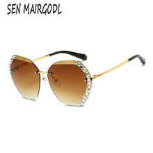 Load image into Gallery viewer, New Fashion Frameless sunglasses women Trimmed  luxury crystal sun glasses men Classic oval diamond glasses UV400 gafas de mujer
