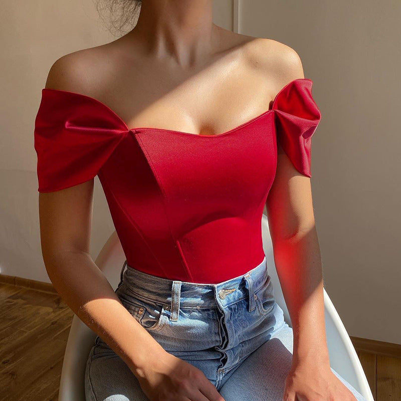 New Fish Bone Corset Tube Top Vest European And Beautiful Women's Satin One-Shoulder Top Summer