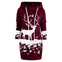 Load image into Gallery viewer, Free Ostrich Christmas Dress Women Hooded Long Sleeve Printed Casual Vestido De Festa Curto Casual Dress Clothes Women N30
