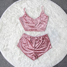 Load image into Gallery viewer, New Fashion Women 2pcs Velvet Sleepwear Sexy Camisole Silky Smooth Shorts Sleeveless Pajama Set Ladies Sleepwear Female

