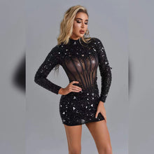 Load image into Gallery viewer, New Black Long Sleeve Bandage Dress Sequin Mesh Beaded Banquet Annual Party Dress
