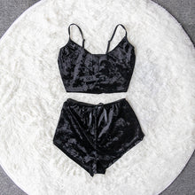 Load image into Gallery viewer, New Fashion Women 2pcs Velvet Sleepwear Sexy Camisole Silky Smooth Shorts Sleeveless Pajama Set Ladies Sleepwear Female
