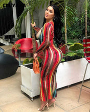 Load image into Gallery viewer, Women Plus Size Dress Tie Dye Full Sleeve V-neck Stretchy Skinny Boydcon Pencil Long Maxi Dresses Sexy Vestidos Autumn
