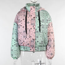 Load image into Gallery viewer, Autumn Winter Fashion Women's  Colorblock printing Long Sleeve Zipper Cotton Padded Jacket  Coats

