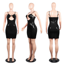 Load image into Gallery viewer, Women Sexy PU Leather Dress Hollow Out Strapless Spaghetti Straps Bodycon Mini Night Club Party Dress
