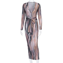 Load image into Gallery viewer, Dulzura tie dye print women midi dress long sleeve bodycon sexy bandage bodycon sexy autumn winter clothes party dinner

