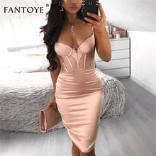 Load image into Gallery viewer, Mesh See-through Patchwork Sexy Lace Bodycon Dress Women Deep V-neck High Waist Satin Mini Pencil Dress
