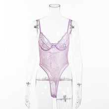 Load image into Gallery viewer, Cryptographic hot sale sheer lace bodysuit women backless transparent mesh bow sexy jumpsuit  catsuit straps bodysuits thong
