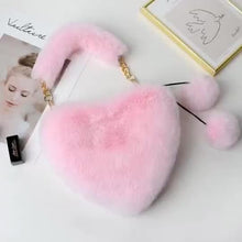 Load image into Gallery viewer, Cyber Red Fashion Plush Heart shaped Bag Women's Handbag Obliquely Straddle with Heart Heart Love Hairpin Wallet
