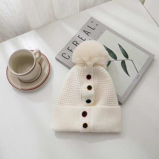 Fashion Autumn And Winter New Five-Breasted Woolen Hat Wild Cape Capless Warm Knitted Hat With Fur Balls