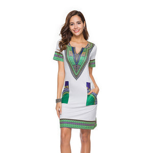 Sexy V Neck Patchwork African Print Mini Dresses