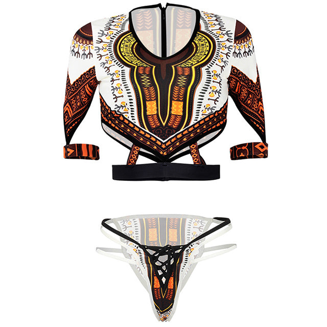 African Short Sleeve Swimsuit Dashiki Print Bikini Set Bikinis Women Thong Swimwear Female Plus Size Swimsuits Bathing Suit