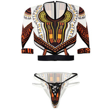 Load image into Gallery viewer, African Short Sleeve Swimsuit Dashiki Print Bikini Set Bikinis Women Thong Swimwear Female Plus Size Swimsuits Bathing Suit
