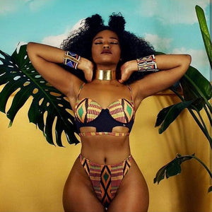 African Bikini Print Bathing Suit Swimwear Cut Out Swimsuit Brazilian Bikini Push Up Swimwear Women Maillot De Bain Femme