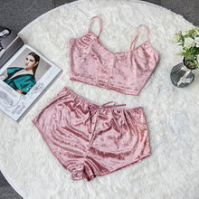 Load image into Gallery viewer, New Fashion Women 2pcs Velvet Sleepwear Sexy Camisole Silky Smooth Shorts Sleeveless Pajama Set Ladies Sleepwear Female
