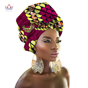 BRW Multi-color African Print Ankara Head wrap Tie Scarf High Quality Hair Accessories Gele Ipele African Bazin Rich Headwear