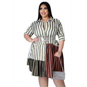 Plus Size Clothing for Women Dress Wholesale  Fashion Streetwear Patchwork Striped Office Lady Shirts Midi Dresses Dropshipping