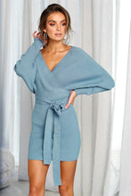 Load image into Gallery viewer, Dicloud sexy v neck sweater dress women knitted vestidos bandage bodycon hollow out wrap dress winter female party dresses
