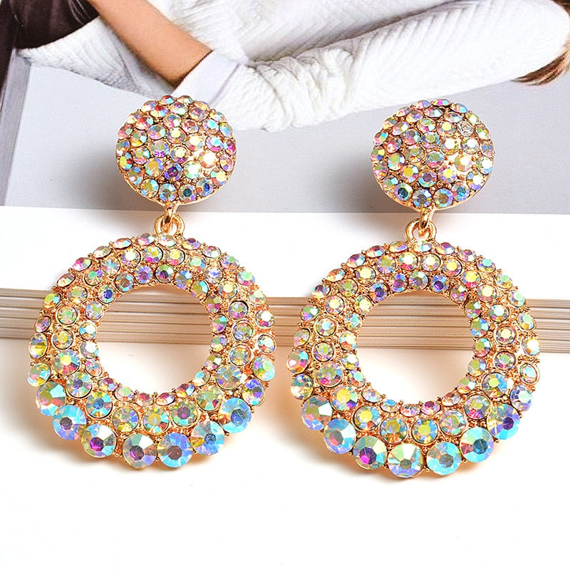 Fashion Exaggerated Large Round Temperament Diamond Earrings Women's Accessories