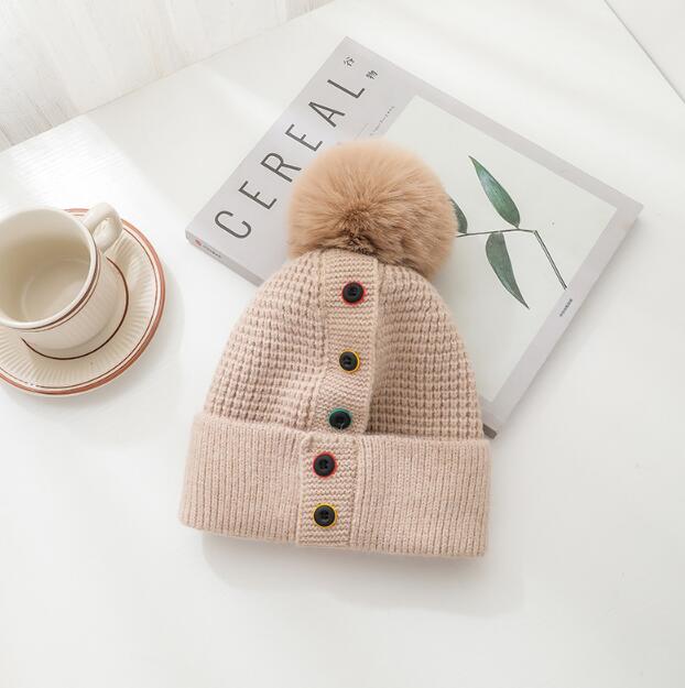 Fashion Autumn And Winter New Five-Breasted Woolen Hat Wild Cape Capless Warm Knitted Hat With Fur Balls