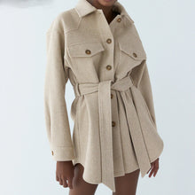 Load image into Gallery viewer, Fashion With Belt Loose Woolen Jacket Coat Vintage Long Sleeve Side Pockets Female Outerwear Chic Overcoat
