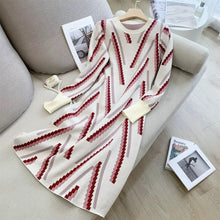 Load image into Gallery viewer, Women Autumn Winter Fashion Sweater Midi Dress Warm Knit Striped Long Thick Dresses
