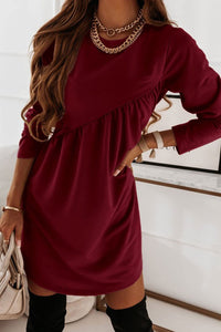 Europe and America Autumn and Winter New Solid Long Sleeve Irregular Dress