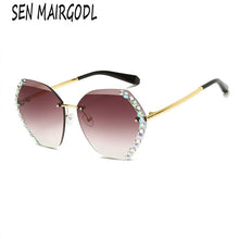 Load image into Gallery viewer, New Fashion Frameless sunglasses women Trimmed  luxury crystal sun glasses men Classic oval diamond glasses UV400 gafas de mujer
