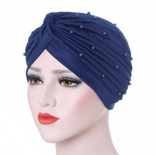 Load image into Gallery viewer, Cotton solid folds pearl muslim turban scarf  women islamic inner hijab caps Arab wrap head  femme musulman turbante mujer
