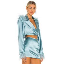 Load image into Gallery viewer, Women Suit  Long Sleeve Feather Short  Blazers Skirts Top

