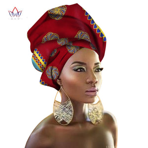 BRW Multi-color African Print Ankara Head wrap Tie Scarf High Quality Hair Accessories Gele Ipele African Bazin Rich Headwear