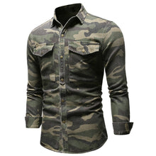 Load image into Gallery viewer, Spring Autumn Camouflage Denim Shirt for Man Army Green Long Sleeved Loose Jeans Shirts Men's Blouse
