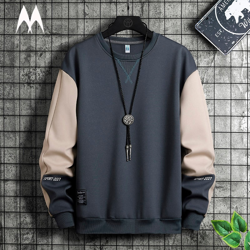 Fashion Patchwork Men Sweatshirt  Autumn New Street Trend Hoodie Mens Casual Loose Pullover Korean Long Sleeved Top M-5XL