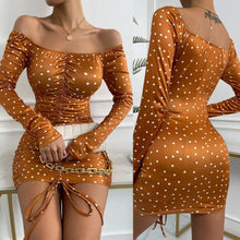 Load image into Gallery viewer, European And American Women's Fashion Wave Point Dress Summer Sexy Off Shoulder Medium And Long Skirt

