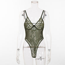 Load image into Gallery viewer, Cryptographic hot sale sheer lace bodysuit women backless transparent mesh bow sexy jumpsuit  catsuit straps bodysuits thong
