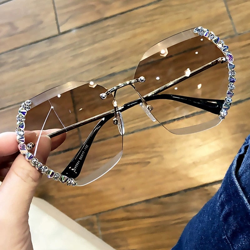 Rimless Sunglasses Women Famous Luxury Brand Design Sexy Diamond Square Sun Glasses For Female