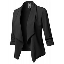 Load image into Gallery viewer, Women Black Blazers Cardigan Coat Long Sleeve Women Blazers and Jackets Ruched Asymmetrical Casual Business Suit Outwear

