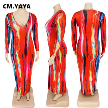 Load image into Gallery viewer, Women Plus Size Dress Tie Dye Full Sleeve V-neck Stretchy Skinny Boydcon Pencil Long Maxi Dresses Sexy Vestidos Autumn
