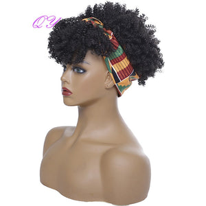 QY Hair Big Afro Kinky Curly Headband Wigs For Women Synthetic Hair Wigs Turban Wrap Hair Style